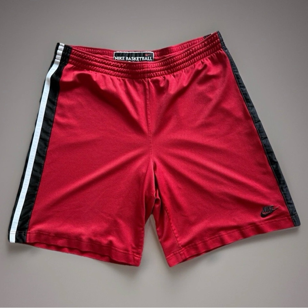 Vintage Nike Basketball Shorts Mens Large (L)  Red Black White Striped Mesh Y2K